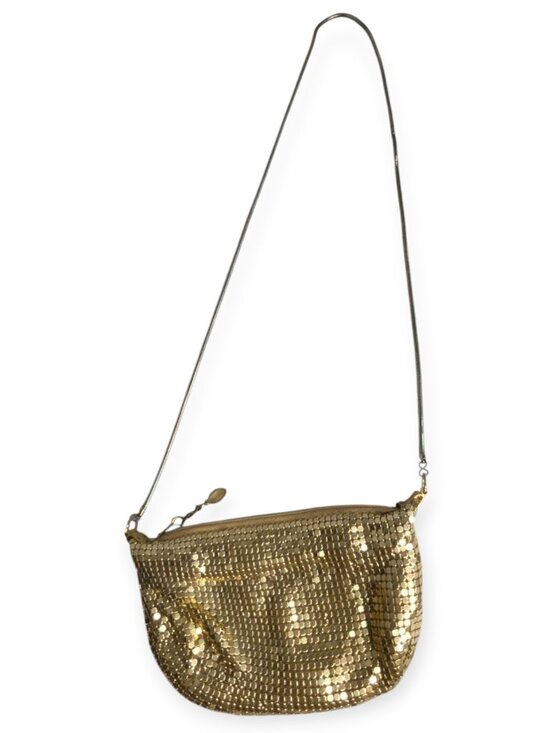 Joan Bari Handbags - Joan Bari Gold Metallic Mesh Crossbody Evening Bag w/Zipper Closure